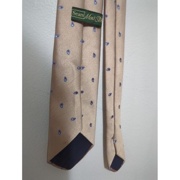 Vintage Sears Mens Store Poly Silk Blend Beige Paisley Neck Tie - Picture 4 of 6